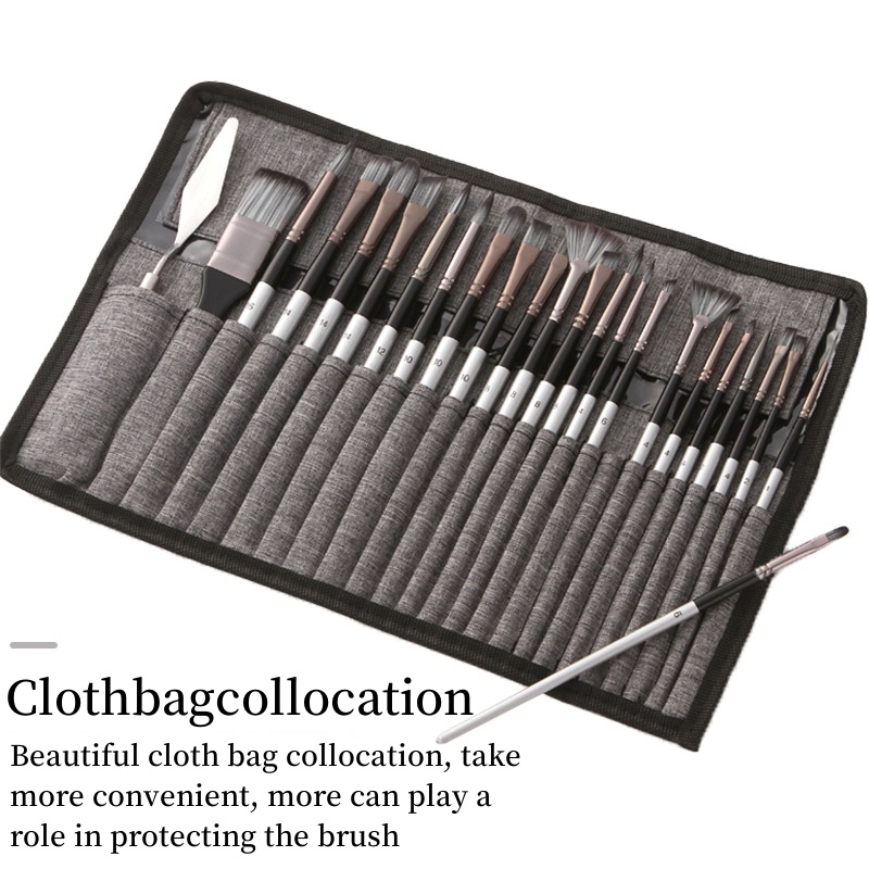 Gouache Paint Set - 24 Nylon Brush Set Silver Gray