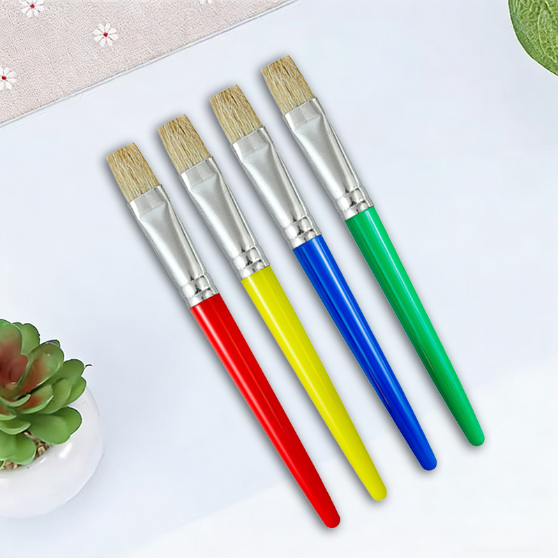 Gouache Paint Set - 4PCS Colorful Handle Flat Paint Brush