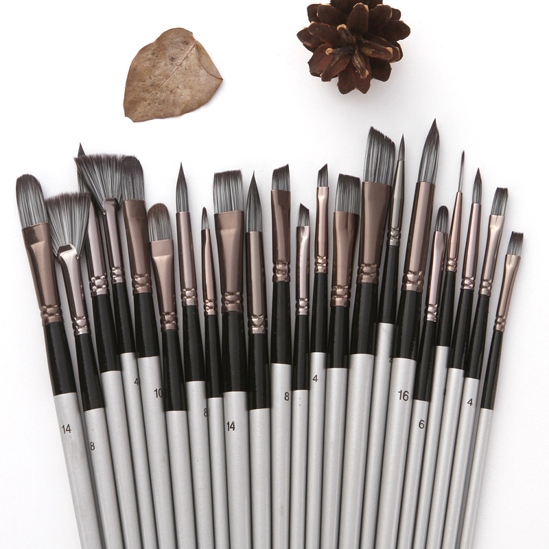 24 Nylon Brush Set Silver Gray - Gouache Paint Set 评论和价格