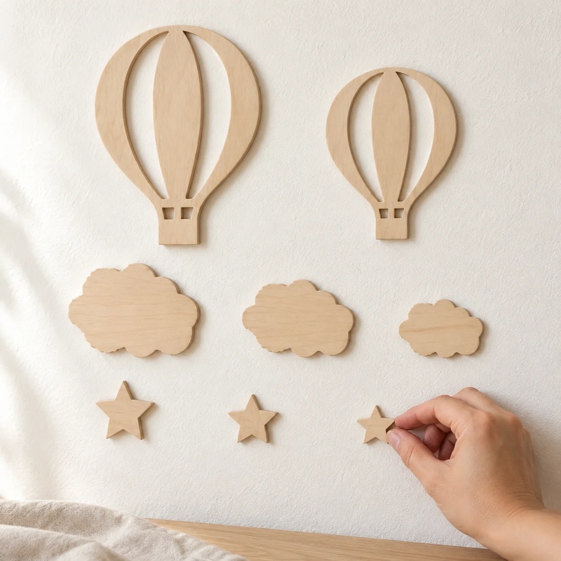 13-Piece Wooden Hot Air Balloo - Art And Craft For Nursery 评论和价格